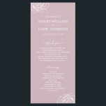 Chic Floral Rose Purple Simple Minimal Wedding Program<br><div class="desc">Elegant minimal wedding program features white chic script calligraphy and modern typography on a pastel purple background with a stylish touch of white rose flower outline. Simply add your wedding program details. Exclusively designed for you by Happy Dolphin Studio. If you have any questions or requests, please contact us at...</div>