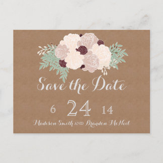 Chic Floral Save the Date- Dark Wine Accent Announcement Postcard