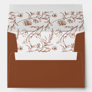 Chic Floral Sketch Text Terracotta Wedding Envelope