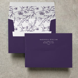 Chic Floral Sketch Text Violet Wedding Envelope