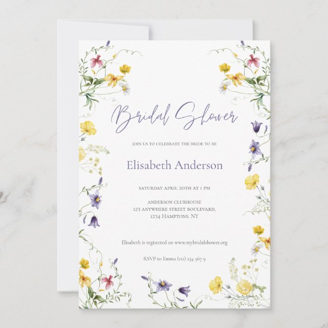 Chic Floral Spring Calligraphy Bridal Shower  Invitation (Front)