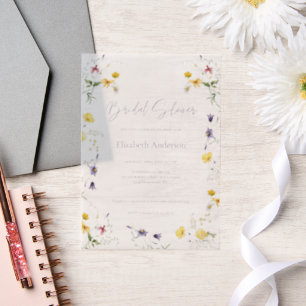 Chic Floral Spring Calligraphy Bridal Shower  Vellum Invitations