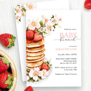 Chic Floral Strawberry Pancake Baby Shower Brunch Invitation