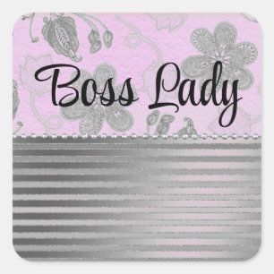 Chic Floral Stripes Boss Lady Personalized Square Sticker