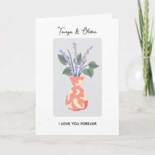 Chic floral vase illustration with lavender  card
