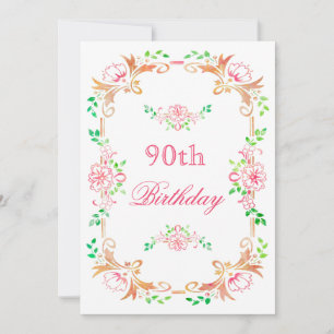 Chic Floral Watercolor 90th Birthday Double Sided Invitation