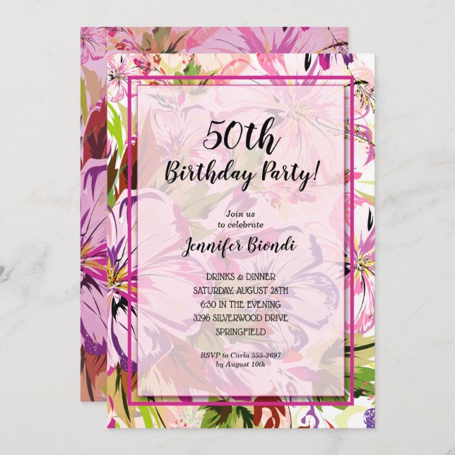 Chic Floral Watercolor Birthday Party Invitation (Front/Back)