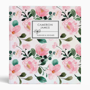 Chic Floral Watercolor Pink Peonies Pattern  Binder