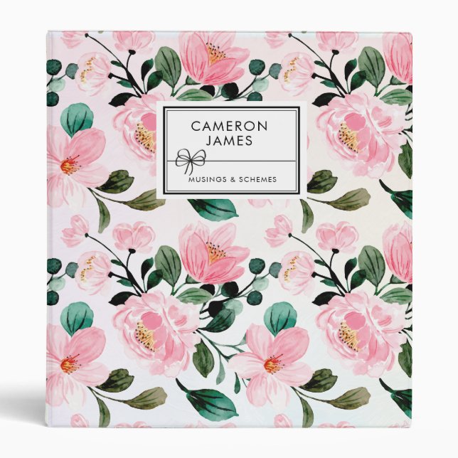 Chic Floral Watercolor Pink Peonies Pattern  Binder (Front)