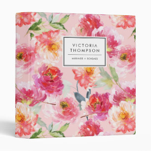 Chic Floral Watercolor Pink Peonies Pattern Binder