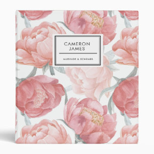 Chic Floral Watercolor Pink Peonies Pattern Custom Binder