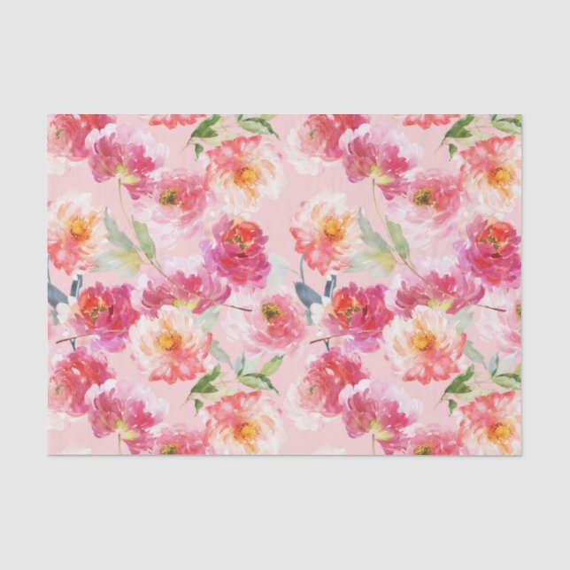 Chic Floral Watercolor Pink Peonies Pattern Tissue Paper (Front)