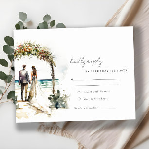 Chic Floral Wedding Arch Beach Seascape Wedding RSVP Card