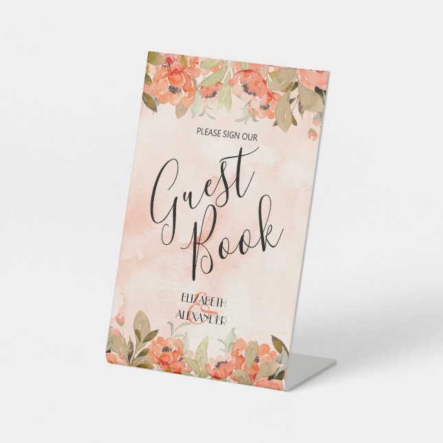 Chic Floral Wedding Guest Book Pedestal Sign (Front)
