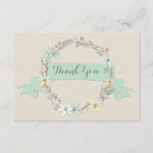 Chic Floral Wreath and Banner Thank You Card