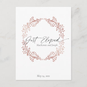 Chic Floral Wreath Just Eloped Announcement Invite Postcard