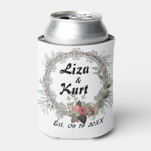 Chic Floral Wreath Personalized Wedding Can Cooler