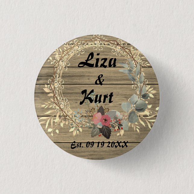 Chic Floral Wreath Rustic Wedding    1 Inch Round Button (Front)