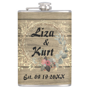 Chic Floral Wreath Rustic Wedding    Hip Flask