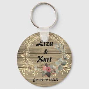 Chic Floral Wreath Rustic Wedding    Keychain