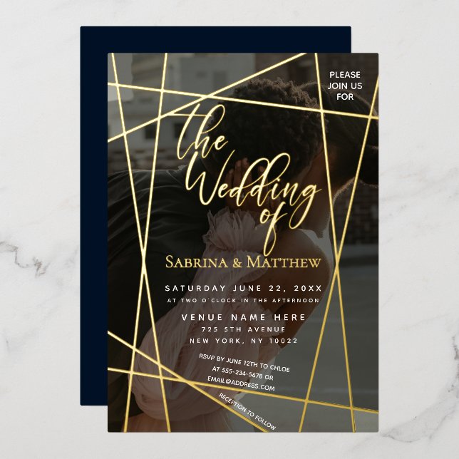 Chic Floral Wreath Wedding Foil Invitation (Front/Back)
