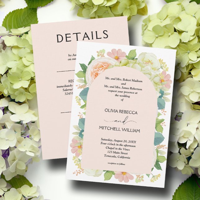 Chic Florals Blush Pink Wedding All in One Invitation (Creator Uploaded)