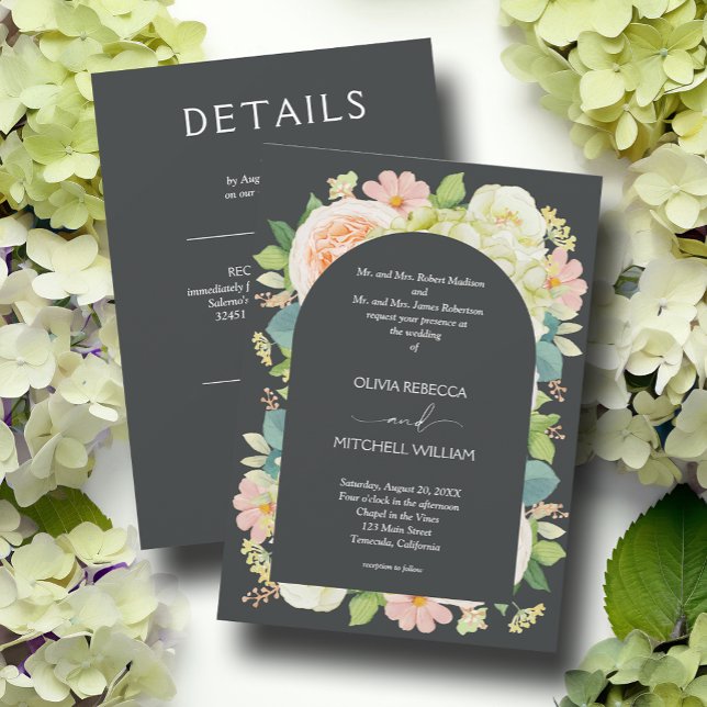Chic Florals Dark Wedding All in One Invitation (Creator Uploaded)