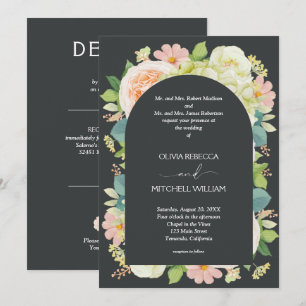 Chic Florals Mariage foncé tout en un Invitations