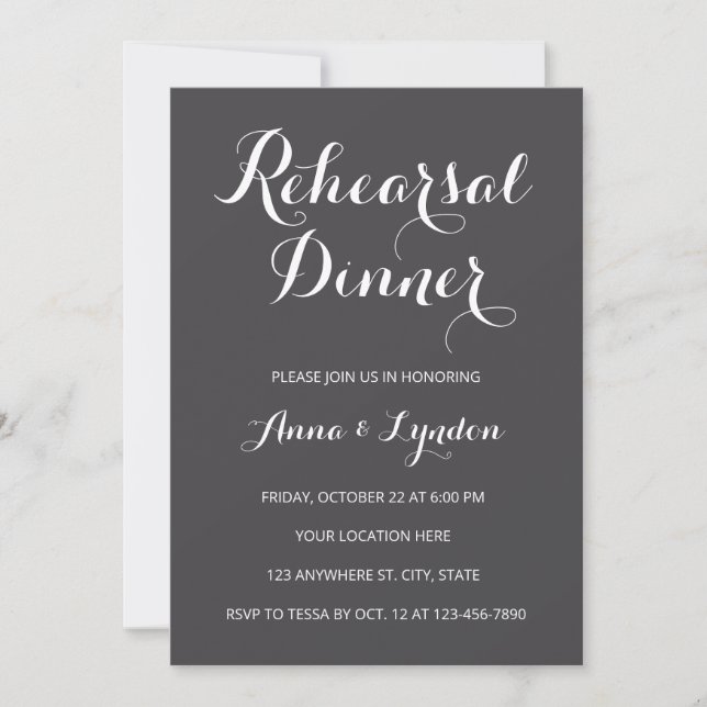 Chic Flourish | Charcoal Grey Rehearsal Dinner Invitation (Front)