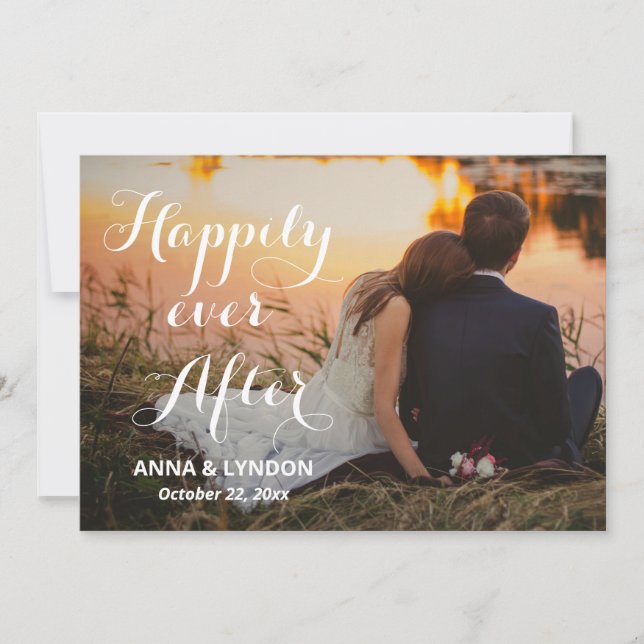 Chic Flourish | Happily Ever After Wedding Photo Announcement (Front)