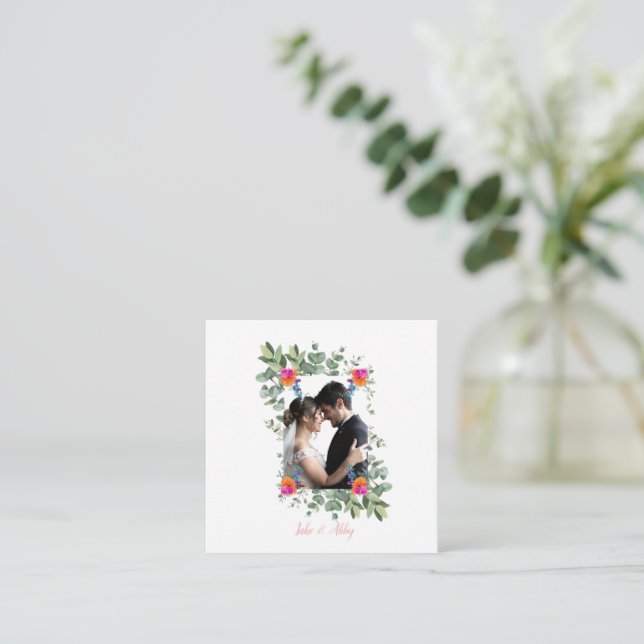 Chic Flower Bouquet Personalized Wedding Photo Enclosure Card (Standing Front)