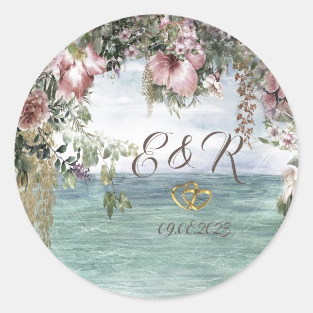 Chic Flowers Ocean  Classic Round Sticker (Front)