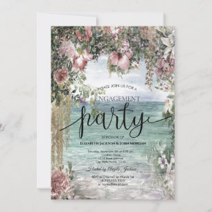 Chic Flowers Ocean Engagement  Invitation