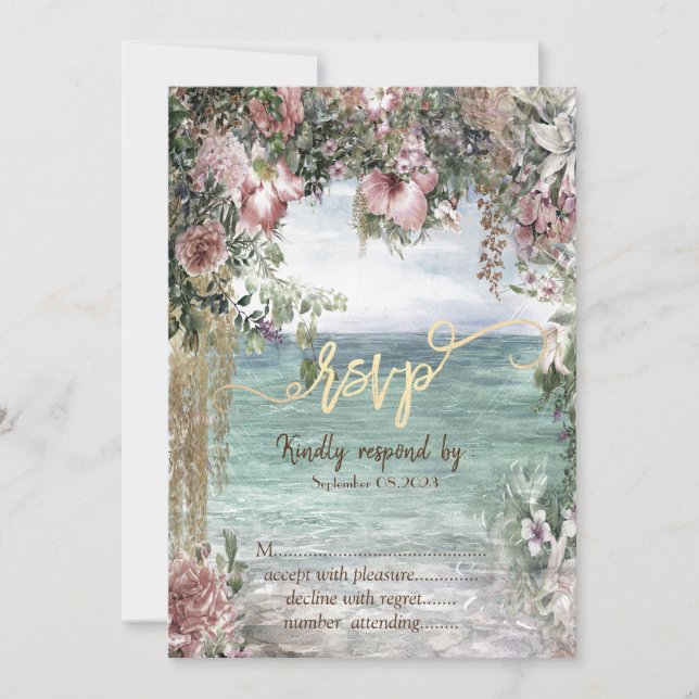 Chic Flowers Ocean RSVP   Invitation (Front)