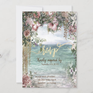 Chic Flowers Ocean RSVP Invitation
