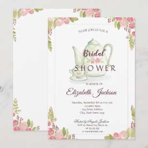 Chic Flowers Teapot Bridal Shower Invitation