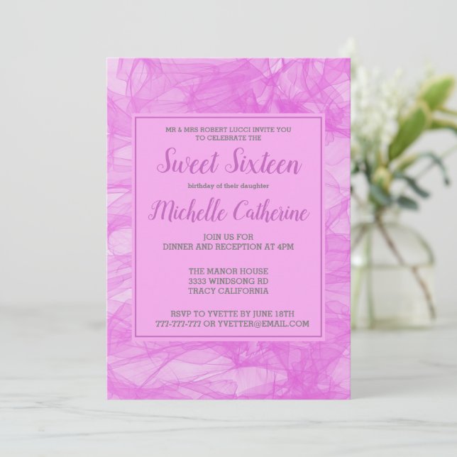 Chic Flowy Rose Sweet 16 Invitation (Debout devant)
