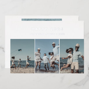 Chic Foil Happy 2023 New Year In Review 4 Photo Holiday Card