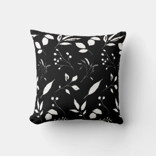Chic Foliage Black and White Throw Pillow