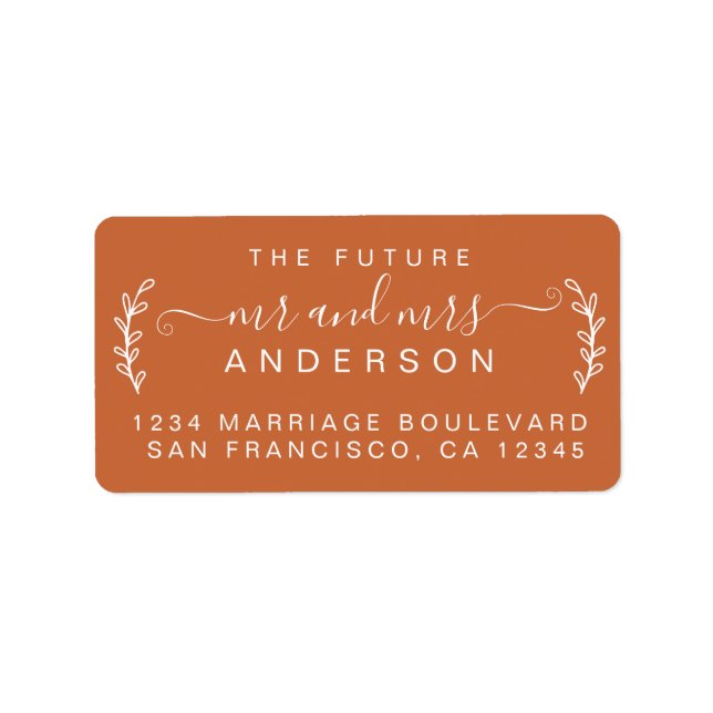 Chic Foliage Future Mr Mrs Wedding Return Address Label (Front)