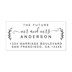 Chic Foliage Future Mr Mrs Wedding Return Address Rubber Stamp