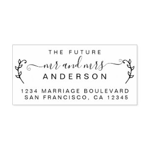 Chic Foliage Future Mr Mrs Wedding Return Address  Rubber Stamp