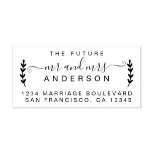 Chic Foliage Future Mr Mrs Wedding Return Address  Rubber Stamp