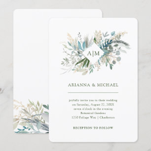 Chic Foliage Monogram Wedding Invitation