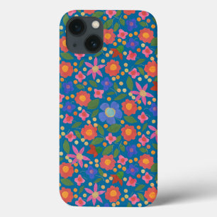 Chic Folk Art Style Floral on Blue iPad Case