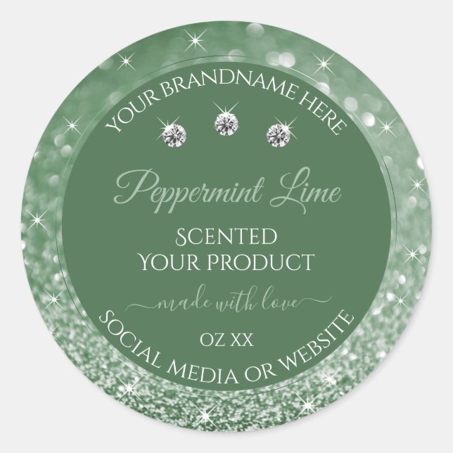 Chic Forest Green Glitter Product Packaging Labels (Front)