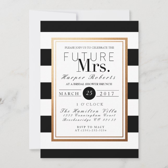 Chic & Formal Bridal Shower | Gold & Black Invitation (Front)