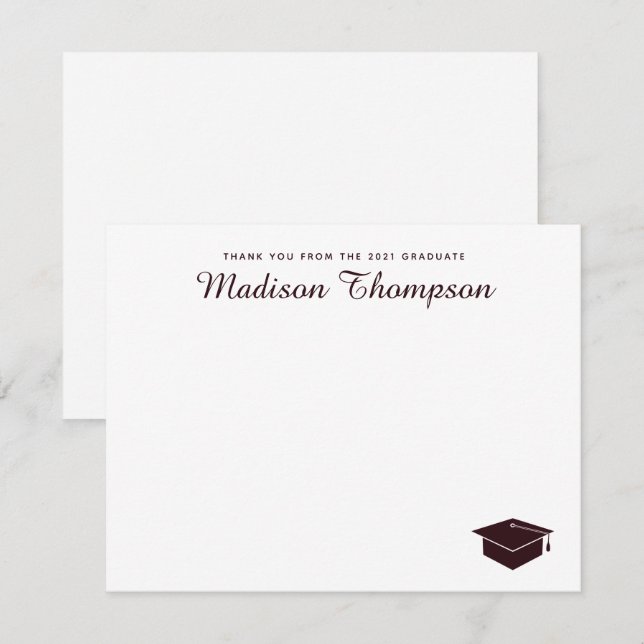 Chic Formal Burgundy Script Graduation Cap Card (Front/Back)