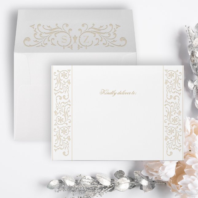 Chic Formal Ecru Scrollwork Border Wedding Envelope (Creator Uploaded)