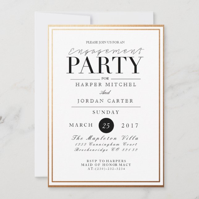 Chic & Formal Engagement Party | Gold Foil Invite (Front)